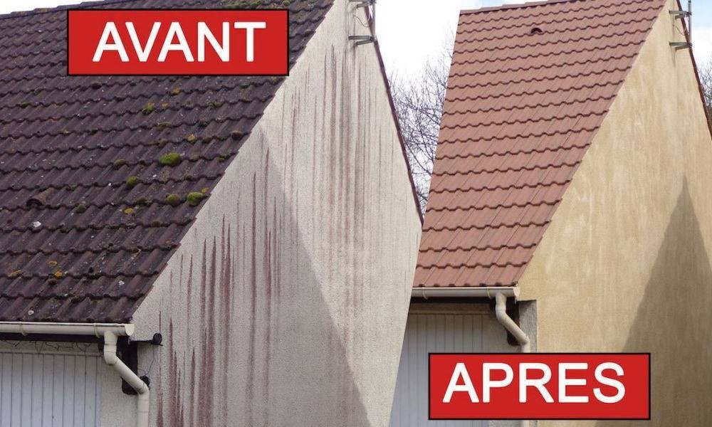 Toiture et façade avant/après nettoyage ETS Guillaume